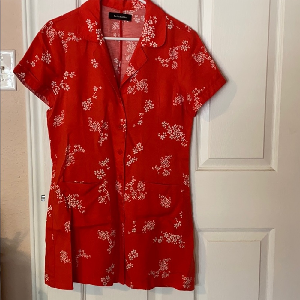 Mini, button down coral dress